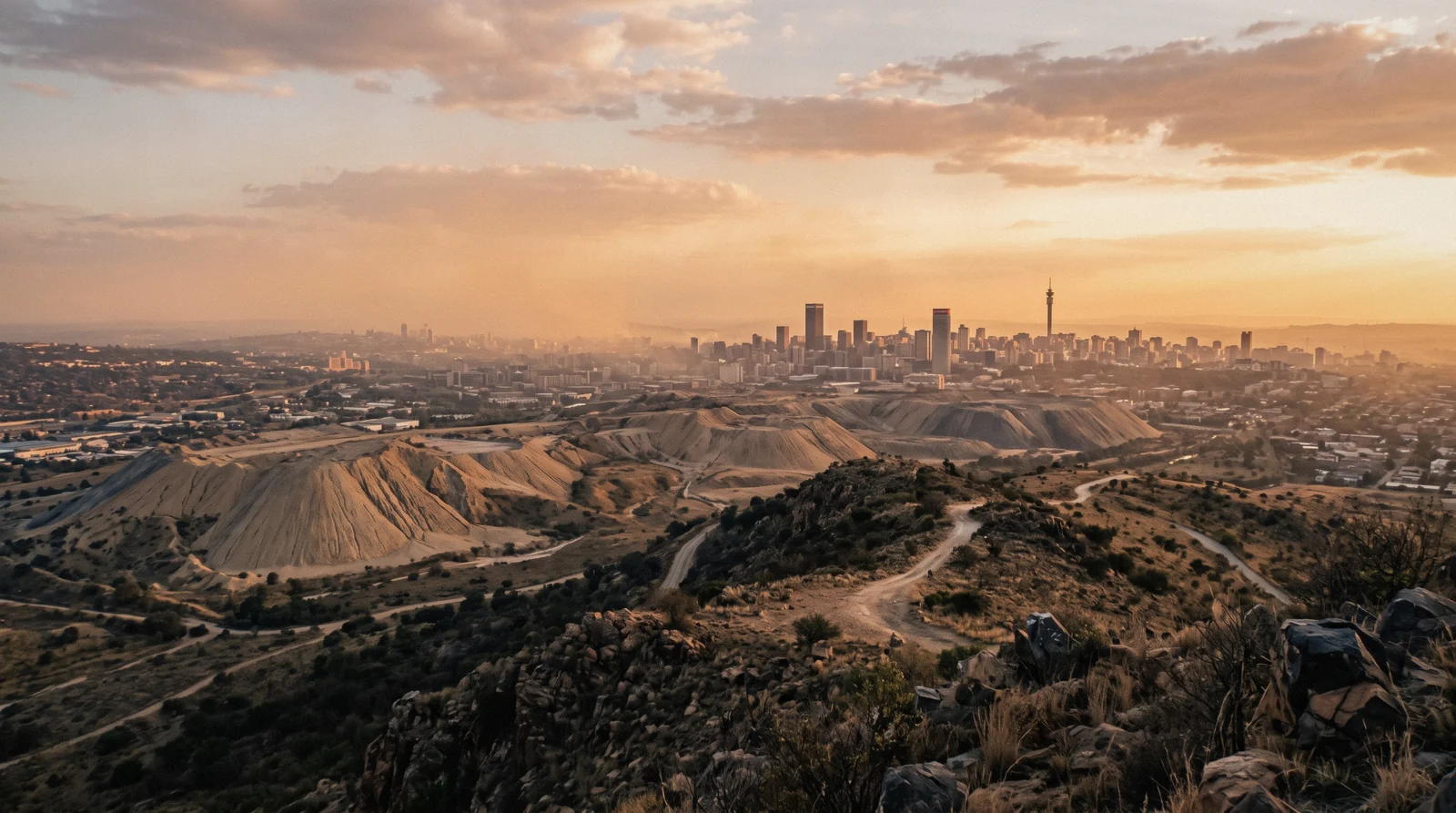 Witwatersrand ridge at sunset