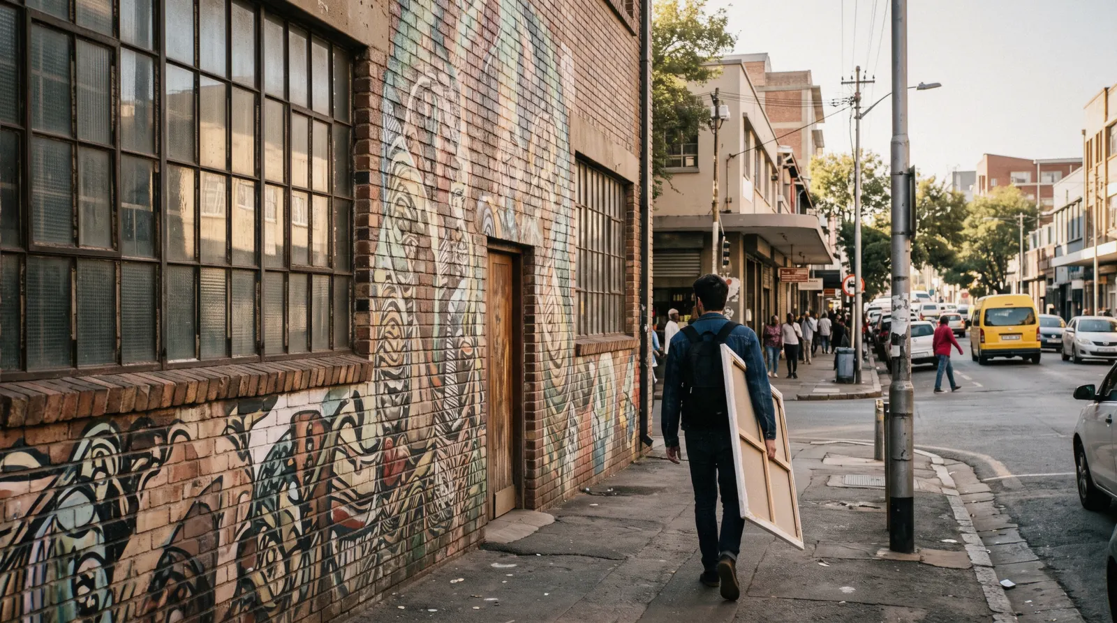 Maboneng street corner with painted mural in Johannesburg