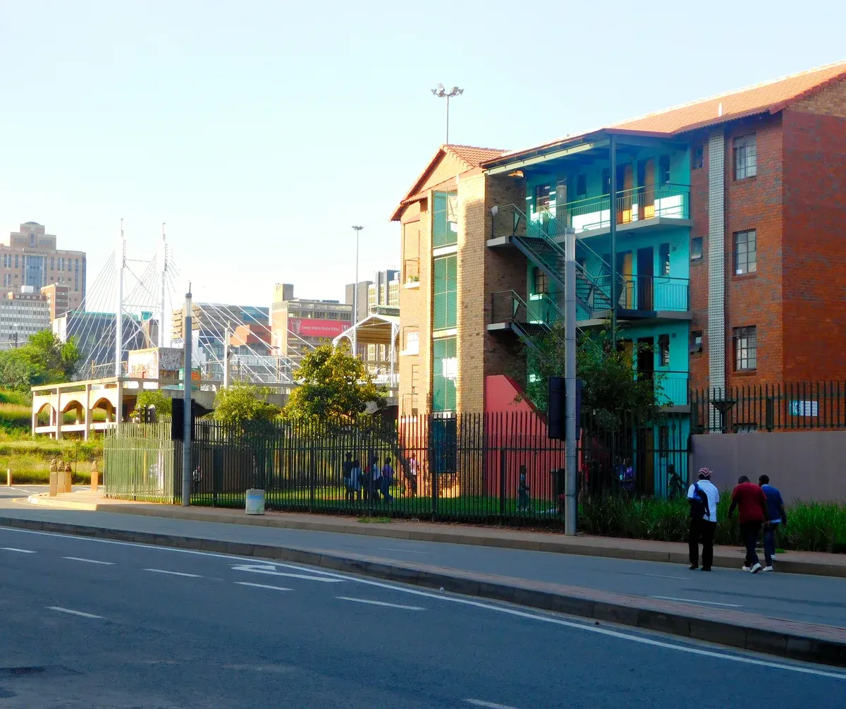 A street of old brick buildings in Newtown, Johannesburg