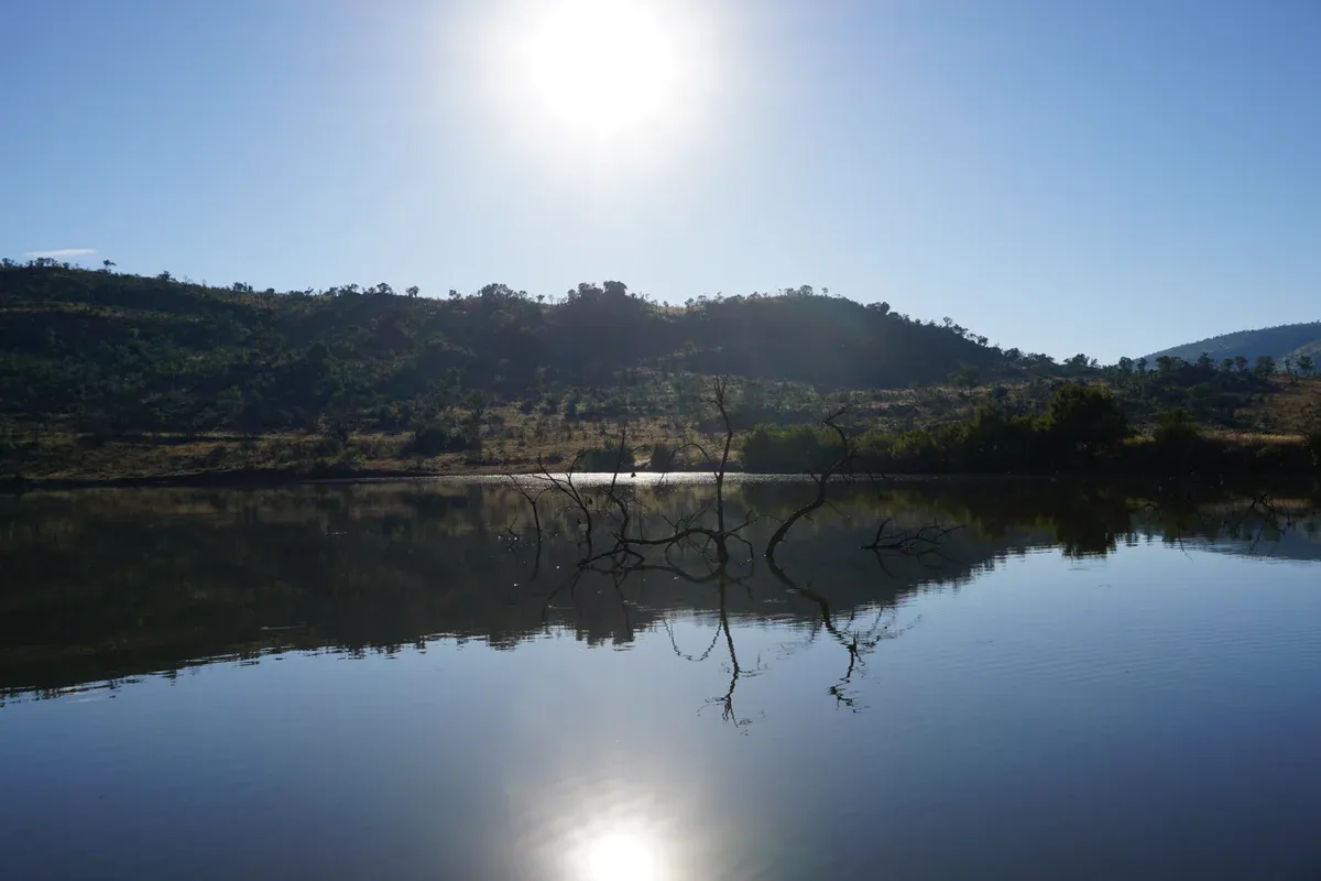 Dawn breaking over the grassland and hills of Pilanesberg National Park